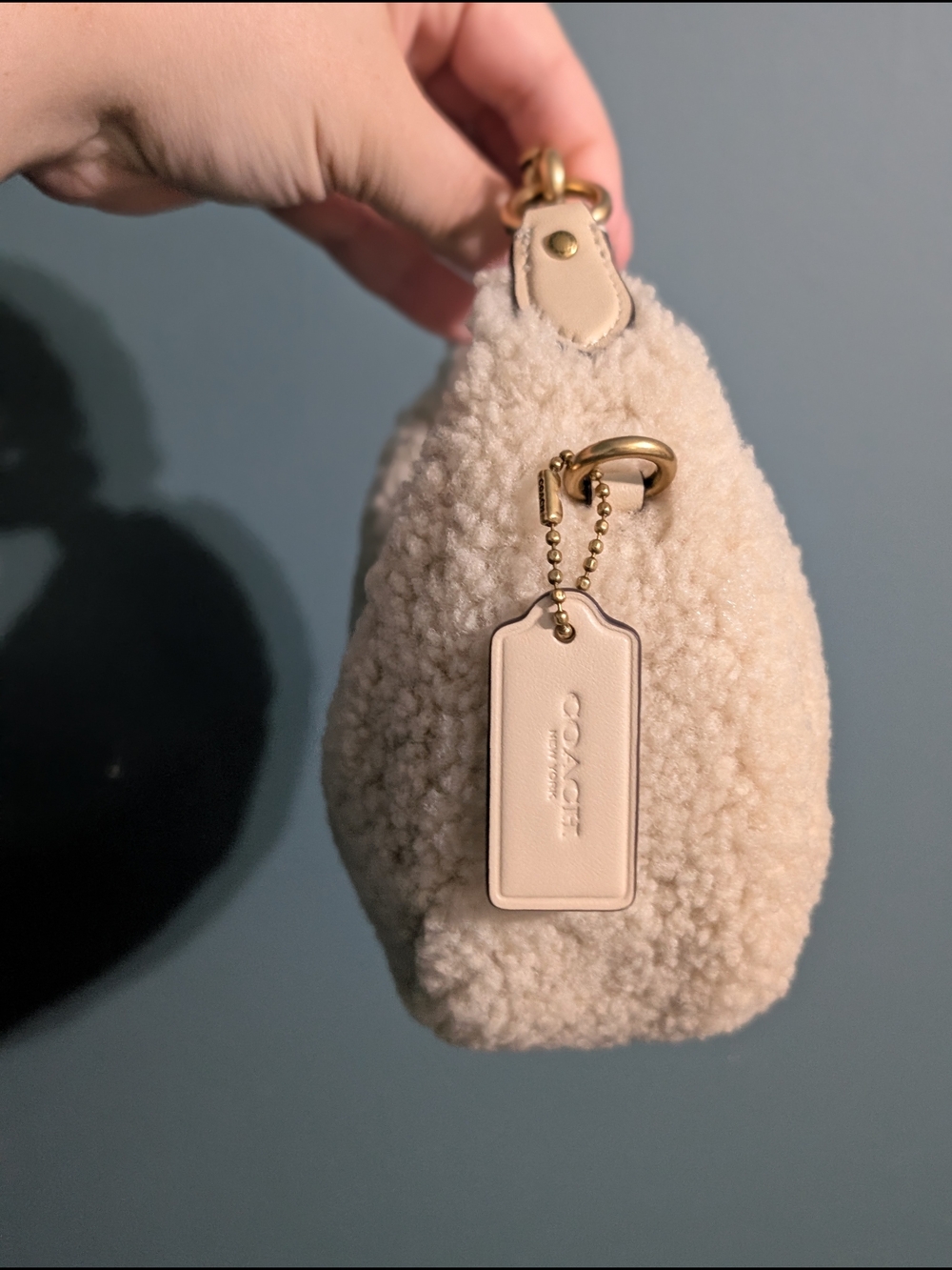 Coach Cozy Shearling Crescent Shoulder Bag in Cream - Picture 2 of 8